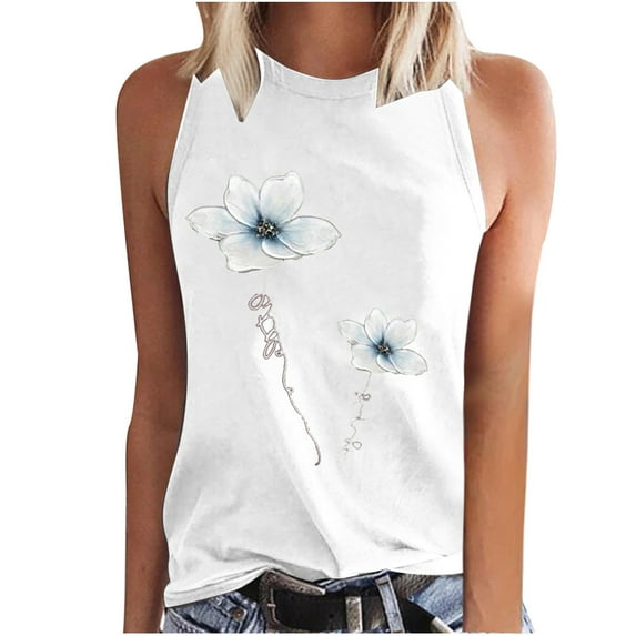 Aoochasliy Tank Tops for Women Women's Fashion Summer O Neck Sleeveless Casual Printed Tank Tops