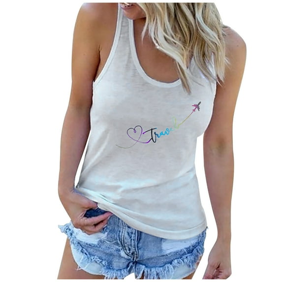 Aoochasliy Tank Tops for Women Clearance Women's Fashion Summer O Neck Sleeveless Heartbeat Casual Printed Tank Tops