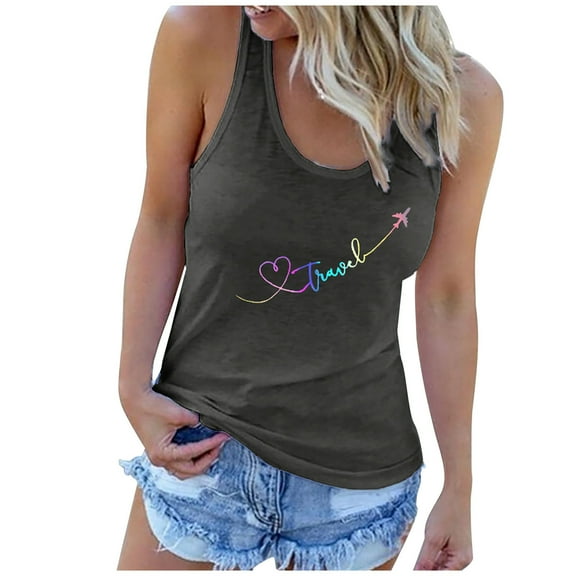 Aoochasliy Tank Tops for Women Women's Fashion Summer O Neck Sleeveless Heartbeat Casual Printed Tank Tops