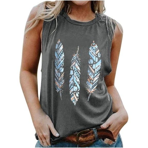 Aoochasliy Tank Tops for Women Women's Feather Print Tank Tops Adult Girls Summer Beach Funny Graphic Tanks Vest Blouse