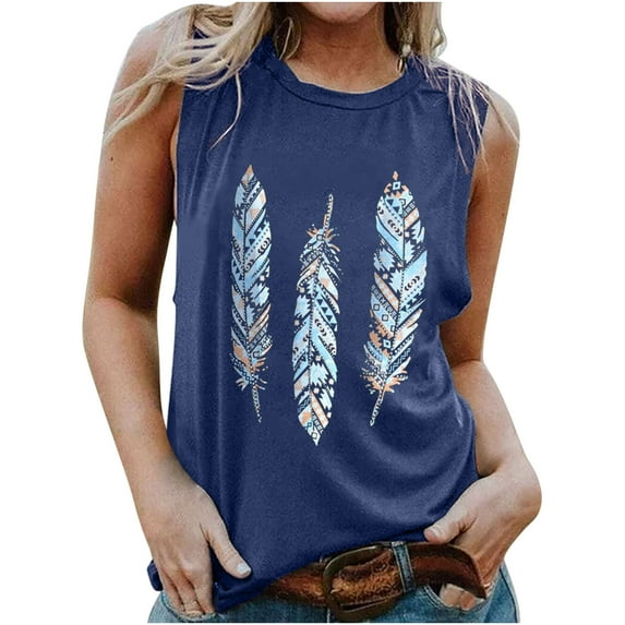 Aoochasliy Tank Tops for Women Clearance Women's Feather Print Tank Tops Adult Girls Summer Beach Funny Graphic Tanks Vest Blouse