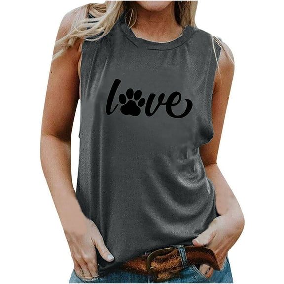 Aoochasliy Tank Tops for Women Women's Sleeveless Summer Casual Tops Regular Round Neck Printing Sleeveless Vest Tops