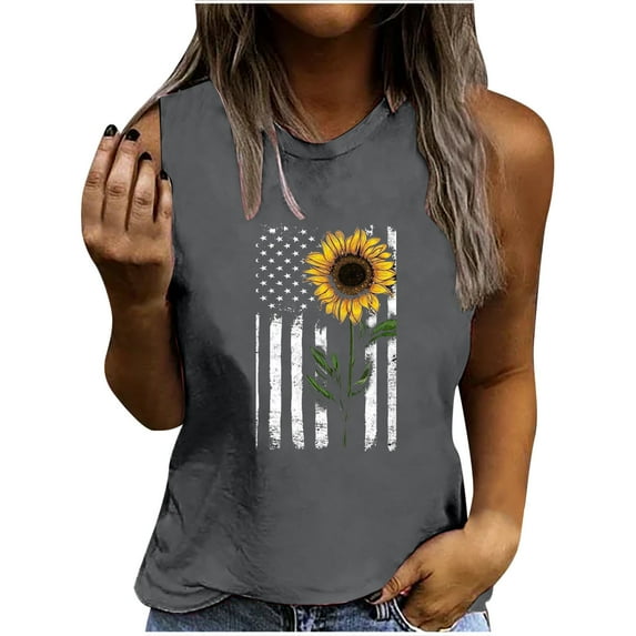 Aoochasliy Tank Tops for Women Women's Summer Casual Print Round Neck Loose Sleeveless T-Shirt Top
