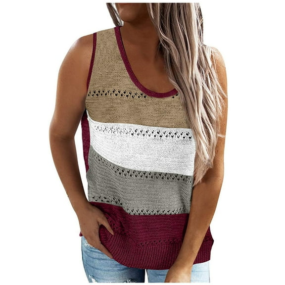 Aoochasliy Tank Tops for Women Clothes Women's Casual Comfortable Knit V-neck Splicing Pleated Sleeveless Vest Tops