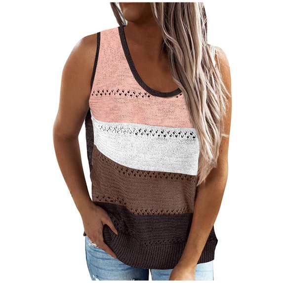 Aoochasliy Tank Tops for Women Clothes Women's Casual Comfortable Knit V-neck Splicing Pleated Sleeveless Vest Tops