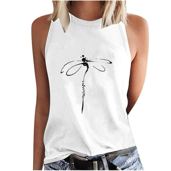 Aoochasliy Tank Tops for Women Women Print Tank Fit O-Neck Sleeveless Block Shirts Tunic Tee Tops