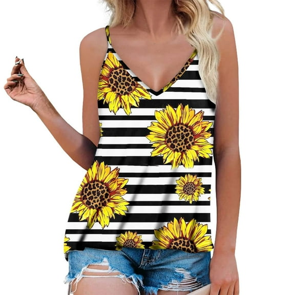 Aoochasliy Tank Tops for Women Women's Fashion Casual Comfortable Sling Printing Sleeveless V-Neck Top Blouse