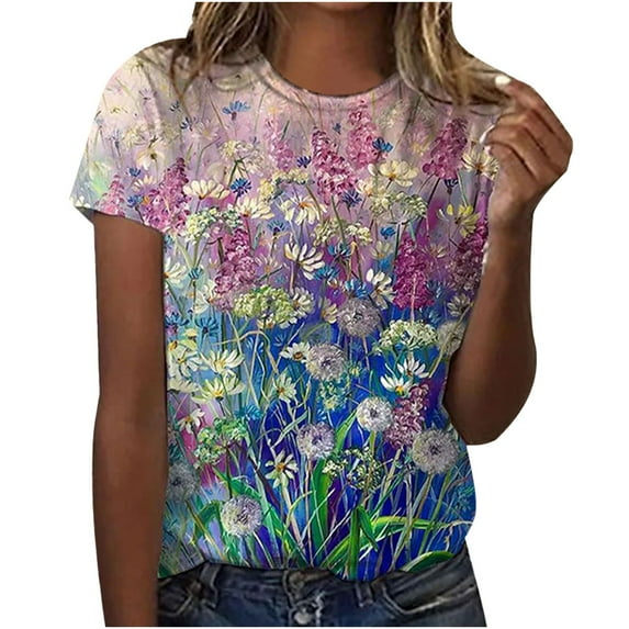 Aoochasliy Tee Shirts for Women Graphic Adult Trendy Round Neck Short Sleeve Tops T-Shirt Butterfly Prints Loose Blouse