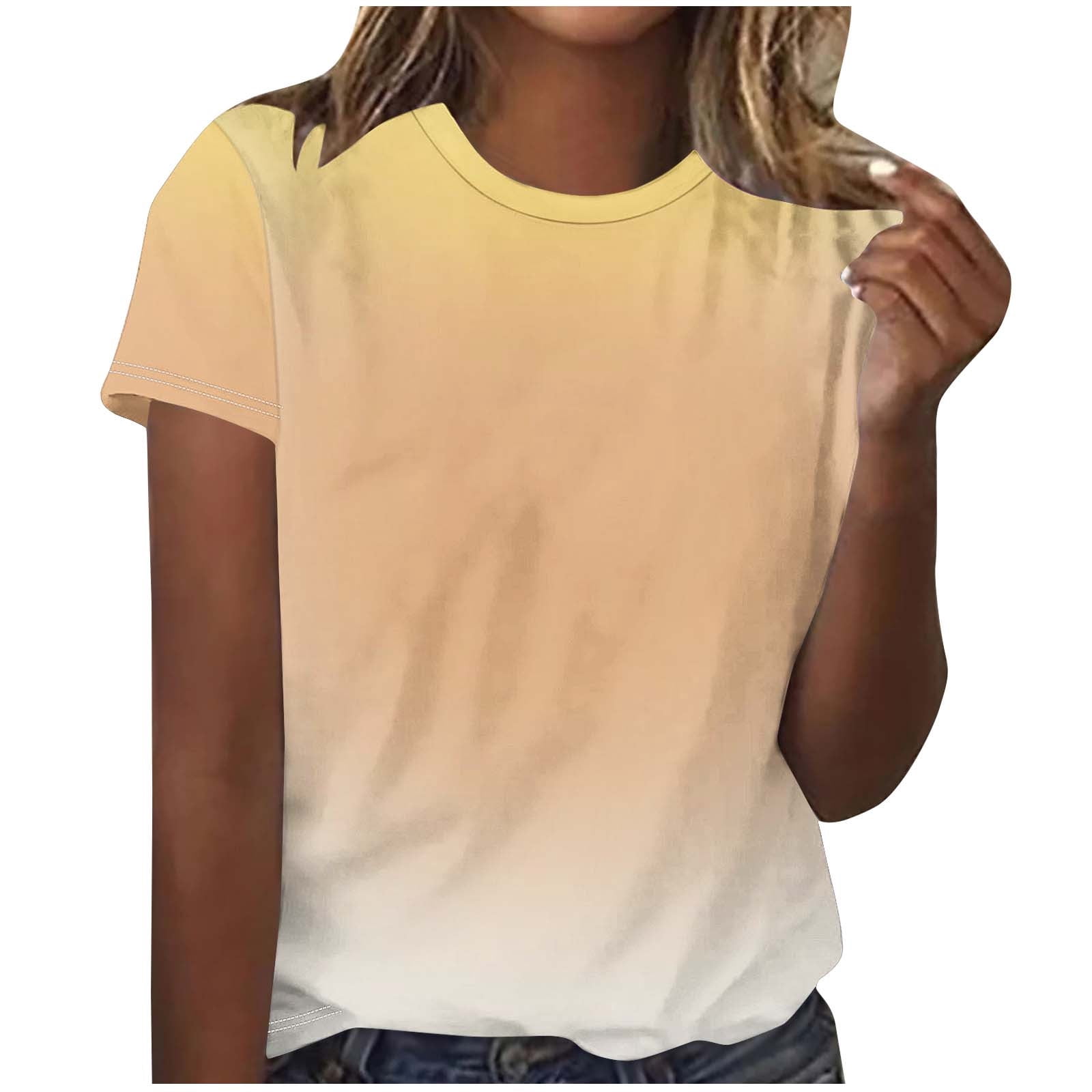 Aoochasliy Tees for Women Short Sleeve Tops Crew Neck Gradient Color ...