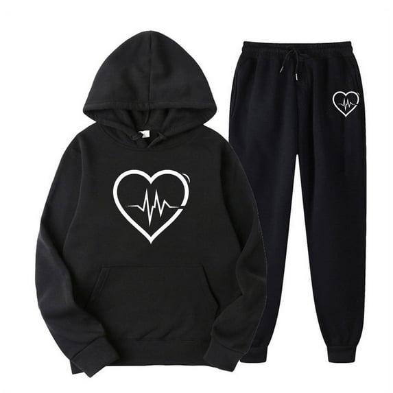 Aoochasliy Valentine's Day Suit Womens Valentine Gifts for Plus Size 2PC Long Sleeve Pullover Hoodies Sweatshirt and Sweatpants Fall Winter Suit