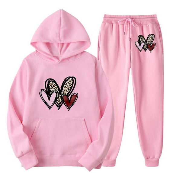 Aoochasliy Valentine's Day Suit Womens Valentine Gifts for Plus Size 2PC Long Sleeve Pullover Hoodies Sweatshirt and Sweatpants Fall Winter Suit