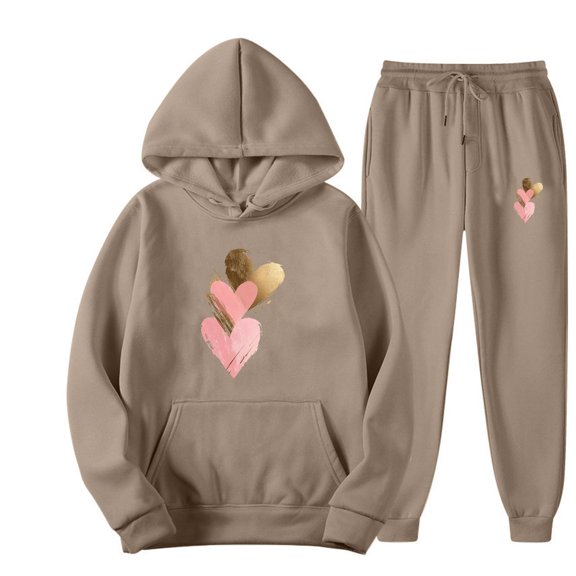 Aoochasliy Valentine's Day Suit Womens Valentine Gifts for Plus Size 2PC Long Sleeve Pullover Hoodies Sweatshirt and Sweatpants Fall Winter Suit