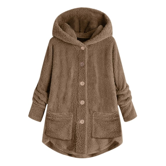 Aoochasliy Women's Plus Size Coats Winter Outerwear Clothes Oversized Hooded Outerwears Button Down Wool Overcoat for Home Casual Work Play