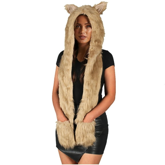 Aoochasliy Winter Gloves Clothes Women Cute Cartoon Thick Hat Faux Furry Protectors Warm Hat Scarf Gloves Set