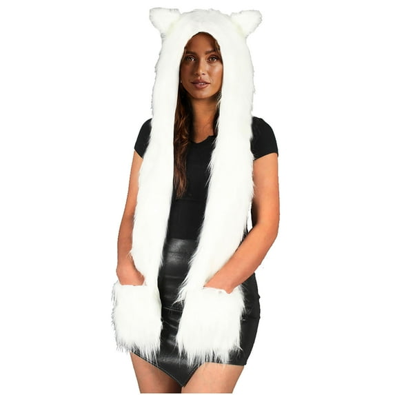 Aoochasliy Winter Gloves Clothes Women Cute Cartoon Thick Hat Faux Furry Protectors Warm Hat Scarf Gloves Set