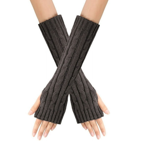 Aoochasliy Winter Gloves Clothes Women Winter Wrist Arm Warmer Solid Knitted Long Fingerless Gloves
