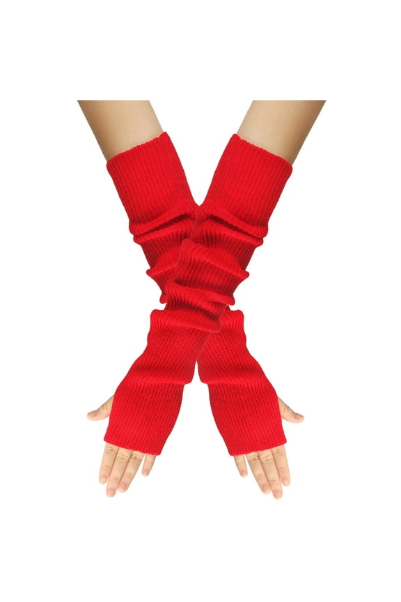Winter Gloves Clothes Women Winter Wrist Arm Warmer Solid Knitted Long Fingerless Gloves