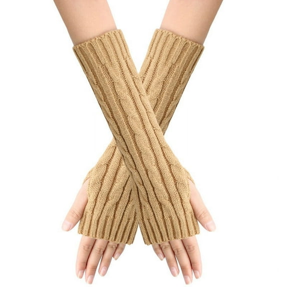 Aoochasliy Winter Gloves Clothes Women Winter Wrist Arm Warmer Solid Knitted Long Fingerless Gloves