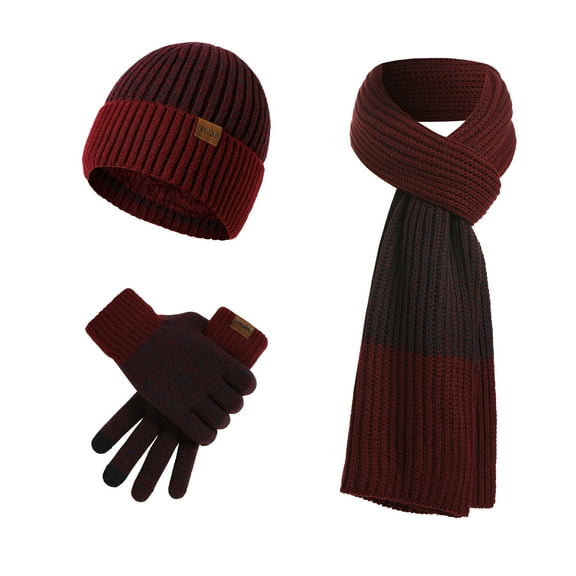 Aoochasliy Winter Gloves Three Pieces of Warm Autumn and Winter Suit Mixed Color Knitted Woolen Thick Hats, Scarves and Gloves