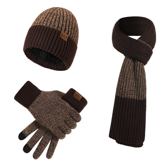 Aoochasliy Winter Gloves Three Pieces of Warm Autumn and Winter Suit Mixed Color Knitted Woolen Thick Hats, Scarves and Gloves