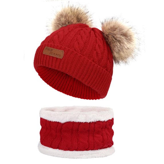 Aoochasliy Winter Hats Clearance Kids Winter Beanie Hat Warm Knit Thick Ski Cap with PomPom and Scarf Set for 1-11 Years Old for Girls Boys