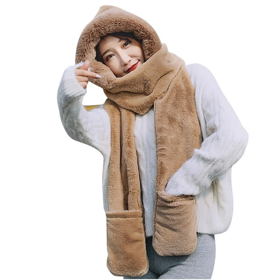 Aoochasliy Winter Scarfs Christmas Clothes Hat Children's Cold Proof Hooded Scarf Gloves 3 Piece Ear Protection Scarf