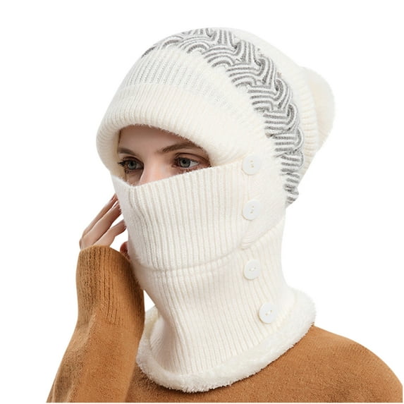 Aoochasliy Winter Scarfs Christmas Clearance Woman's Warm Neck Guard Head Guard Knitted Hat Scarf Mask In One Hairball Woolen Cap