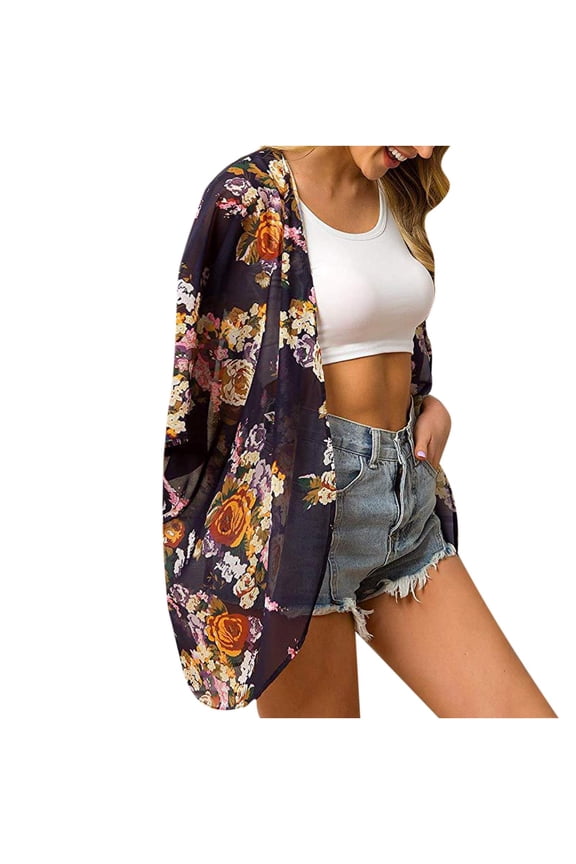 Winter Scarfs Christmas Women Print Chiffon Beach Cardigan Blouse Shawl Loose Tops Outwear