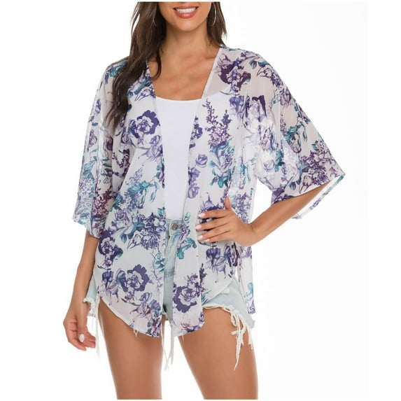 Aoochasliy Winter Scarfs Christmas Women Print Chiffon Beach Cardigan Blouse Shawl Loose Tops Outwear