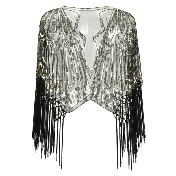 Aoochasliy Winter Scarfs Christmas Clothes Women's 1920s Shawl Beaded Sequin Deco Evening Cape Bolero Flapper Cover up