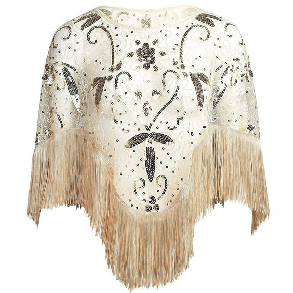 Aoochasliy Winter Scarfs Christmas Clearance Women's 1920s Shawl Beaded Sequin Deco Evening Cape Bolero Flapper Cover up