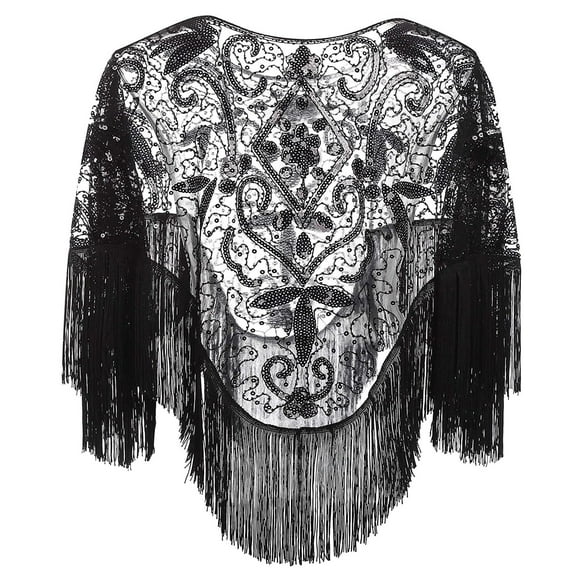Aoochasliy Winter Scarfs Christmas Clothes Women's 1920s Shawl Beaded Sequin Deco Evening Cape Bolero Flapper Cover up