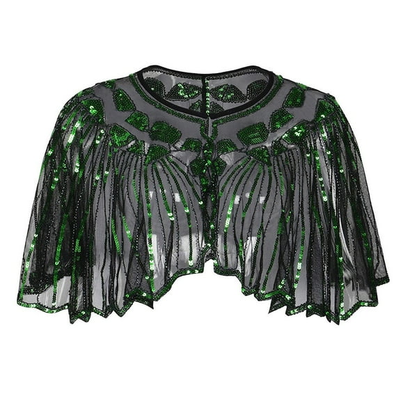 Aoochasliy Winter Scarfs Christmas Clothes Women's 1920s Shawl Beaded Sequin Deco Evening Cape Bolero Flapper Cover up
