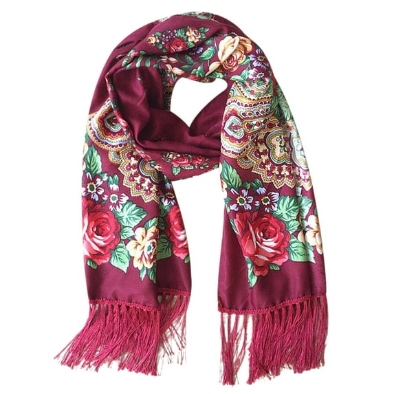 Aoochasliy Winter Scarfs Christmas Clearance Women's Scarf Shawl Wrap Traditional Retro Ukraine Style Printed Tassels Long Scarfs