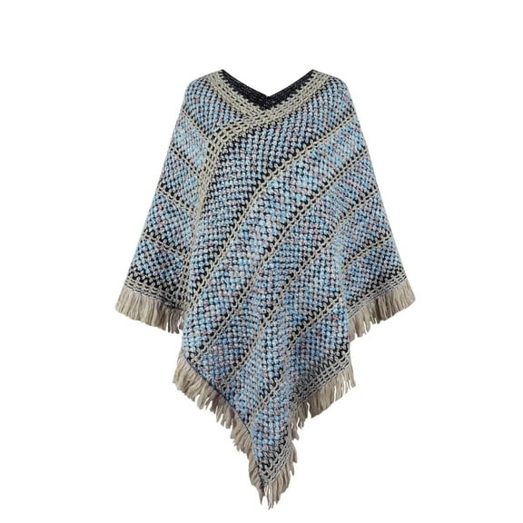 Aoochasliy Winter Scarfs Christmas Clothes Women's Trendy Autumn Contrasting Stripe Tassel Cloak Shawl Tops