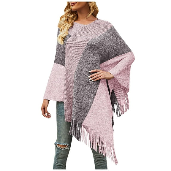 Aoochasliy Winter Scarfs Christmas Clothes Women's Trendy Casual Comfortable Contrasting Colors Cloak Knitting Wraps