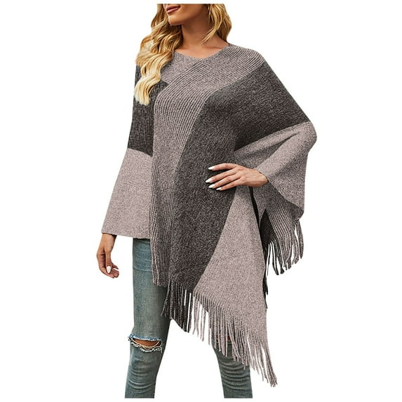 Aoochasliy Winter Scarfs Christmas Clothes Women's Trendy Casual Comfortable Contrasting Colors Cloak Knitting Wraps
