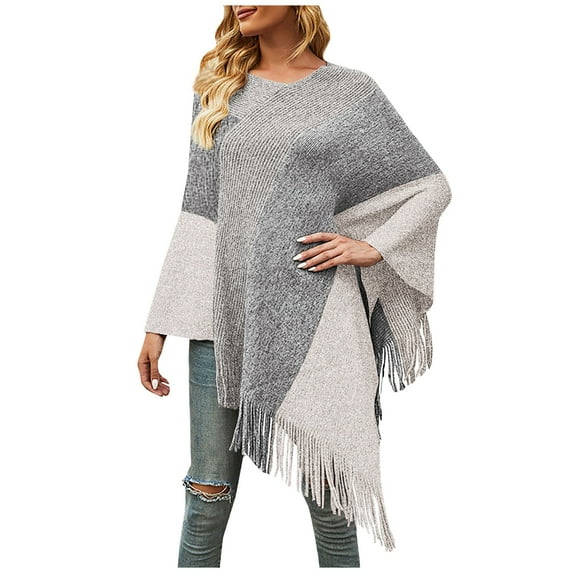 Aoochasliy Winter Scarfs Christmas Clothes Women's Trendy Casual Comfortable Contrasting Colors Cloak Knitting Wraps
