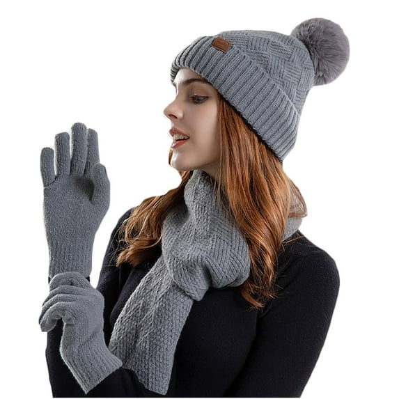 Aoochasliy Winter Scarfs Christmas Clothes Women's Woolen Hat Warm Scarf Gloves 3 Piece Ear Protection Pullover Hat