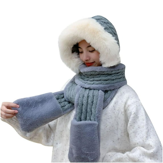 Aoochasliy Winter Scarfs Christmas Clothes Women Trendy Casua Hat Gloves Scarf One Warm and Thick Plush 3-piece Suit Cold Protection