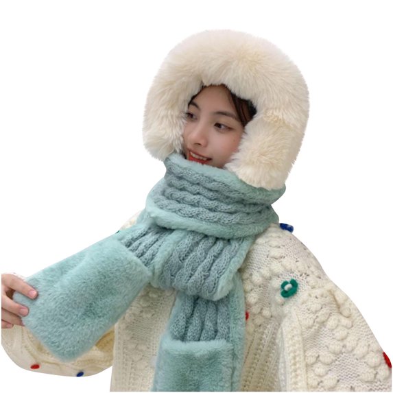 Aoochasliy Winter Scarfs Christmas Clothes Women Trendy Casua Hat Gloves Scarf One Warm and Thick Plush 3-piece Suit Cold Protection