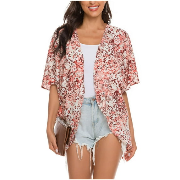 Aoochasliy Winter Scarfs Christmas Women Print Chiffon Beach Cardigan Blouse Shawl Loose Tops Outwear