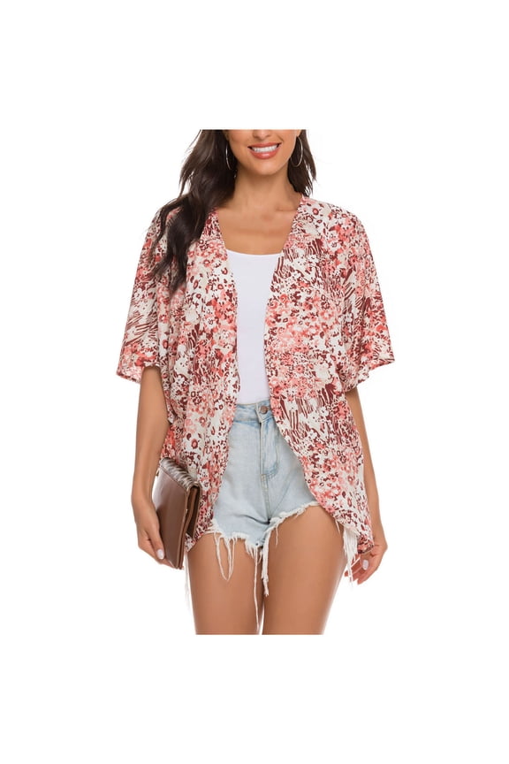 Winter Scarfs Christmas Women Print Chiffon Beach Cardigan Blouse Shawl Loose Tops Outwear