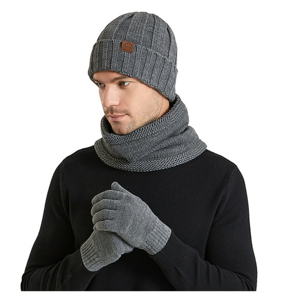 Aoochasliy Winter Scarfs 3PCS Suit Women Solid Knitting Hat Warm Windproof Baggy Stretch Winter Soft Hat + Gloves + Scarf Set