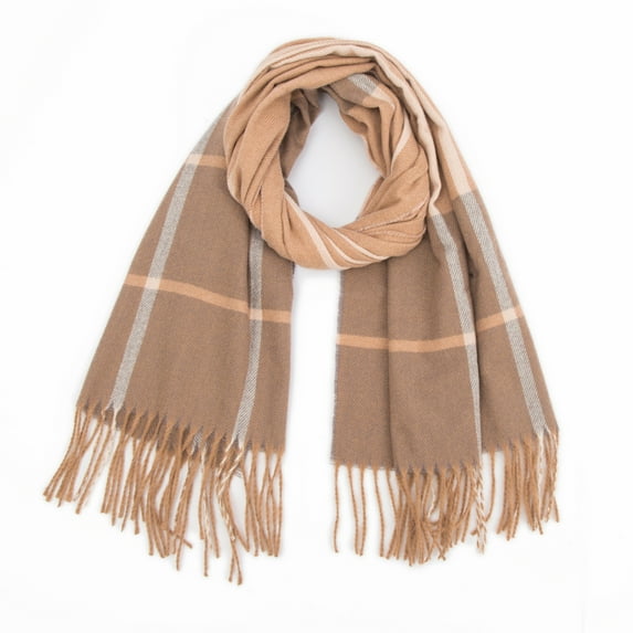 Aoochasliy Winter Scarfs Ladies Autumn Winter Ladies Plush Stripe Plaid Splicing Scarf Warm Shawl Scarf 200*50CM