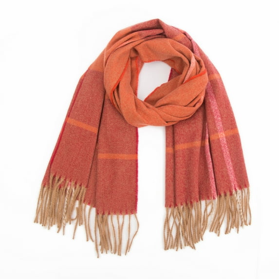 Aoochasliy Winter Scarfs Ladies Autumn Winter Ladies Plush Stripe Plaid Splicing Scarf Warm Shawl Scarf 200*50CM