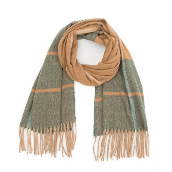 Aoochasliy Winter Scarfs Ladies Autumn Winter Ladies Plush Stripe Plaid Splicing Scarf Warm Shawl Scarf 200*50CM