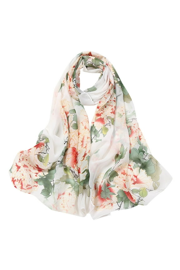 Winter Scarfs Women Flower Print Long Soft Wrap Scarf Simulation Silk Shawl Scarves