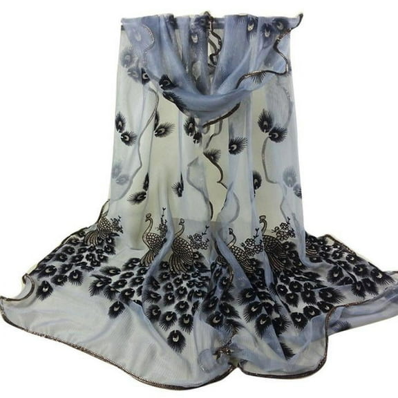 Aoochasliy Winter Scarfs Women Peacock Flower Embroidered Lace Scarf Long Soft Wrap Shawl