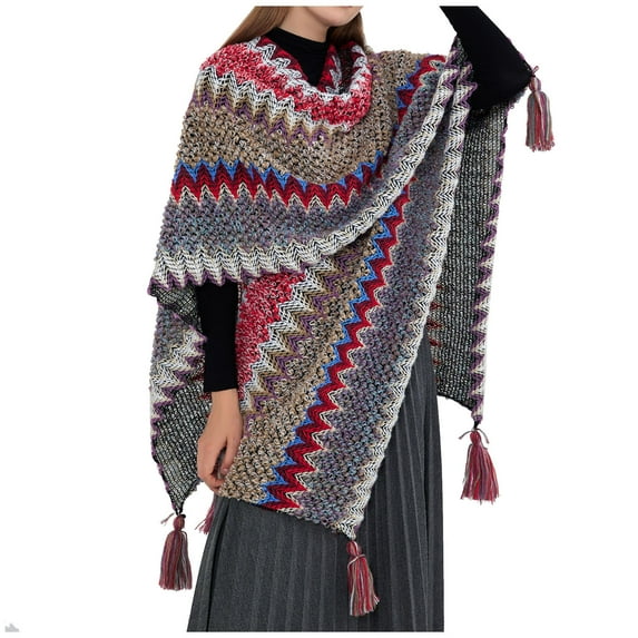 Aoochasliy Winter Scarfs Women's Autumn Winter Striped Color Shawl Ladies Cloak Shawl Tops